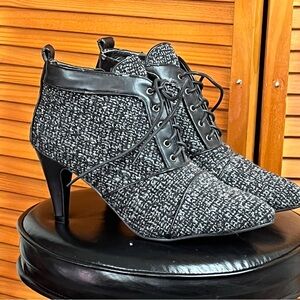 Bellini Black & White Tweed Lace-Up Ankle Boots